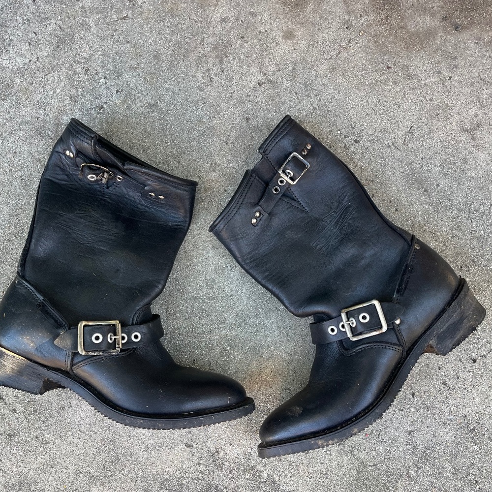 Vtg motorcycle boots made in USA 90s 1990s 6.5 6 1/2 Harley Davidson black boho